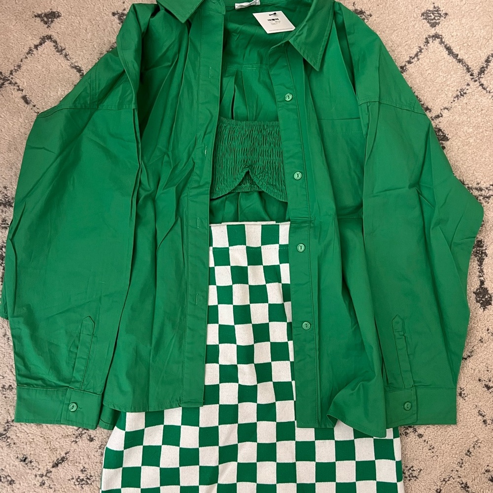 NEVER WORN green monster set & check mate skirt